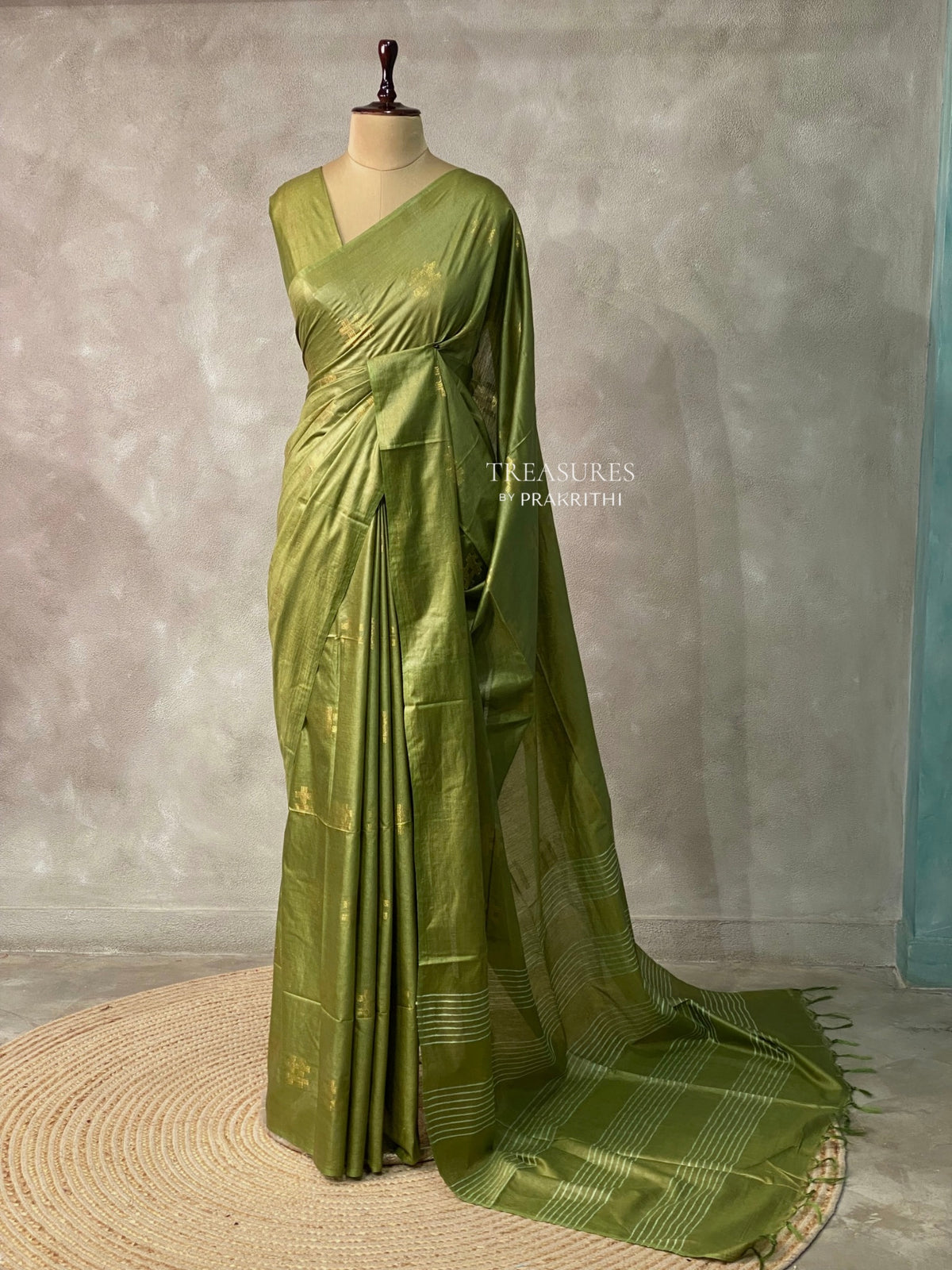 Olive Green Tusser silk saree -SOT14
