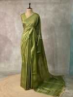 Olive Green Tusser silk saree -SOT14
