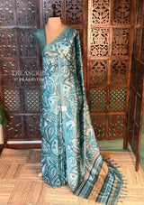 Aqua Blue tusser saree- PBR31T2C