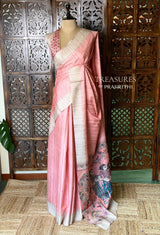 Pinkish Peach Tusser saree- PBR31T4A