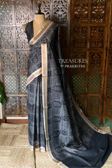 Black Tusser silk saree- PBR31T3