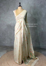 Ivory Chanderi silk cotton Jamdani woven saree- PBRJ21