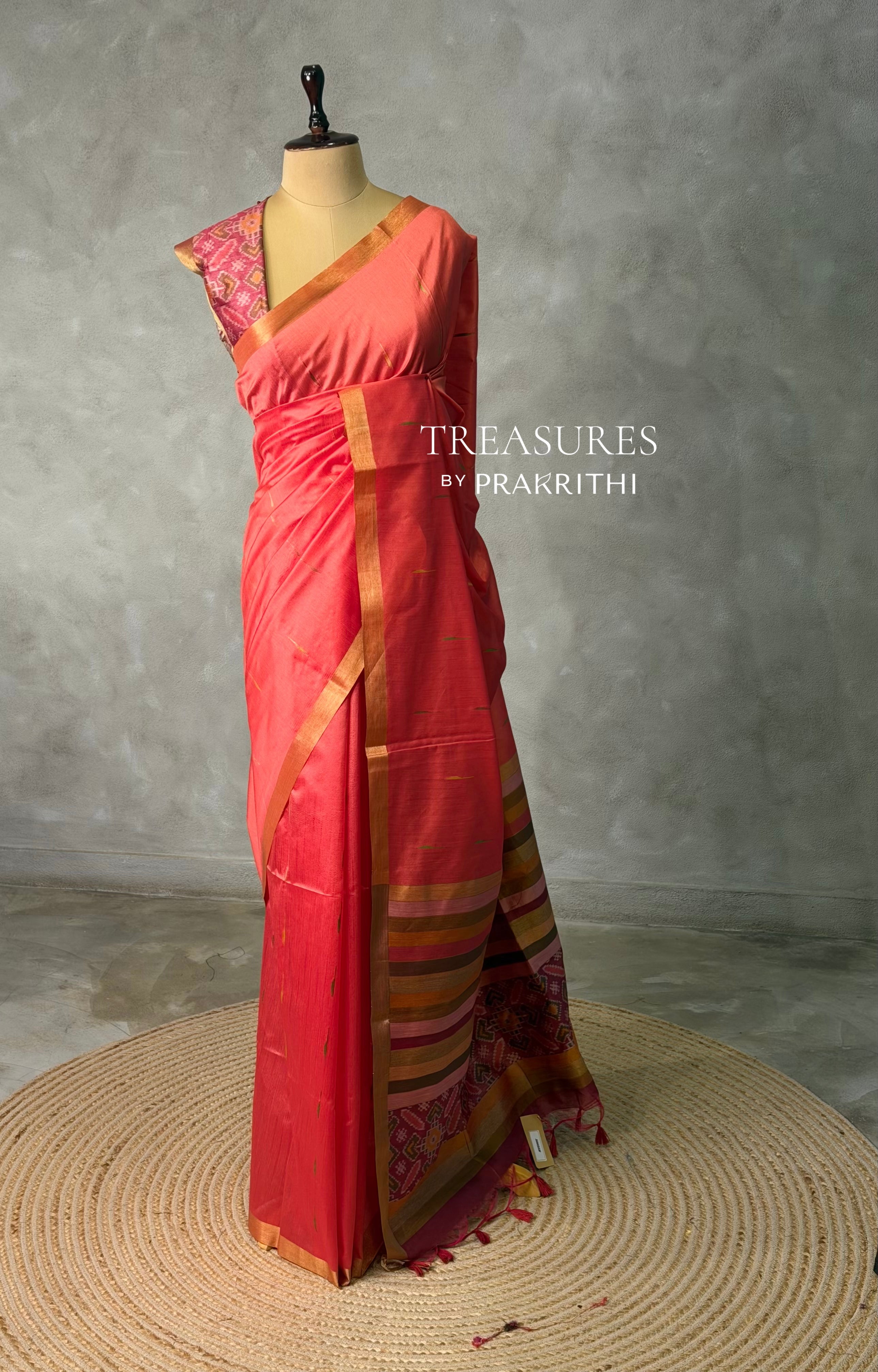 Peach Chanderi Silk cotton saree- PBR60JH