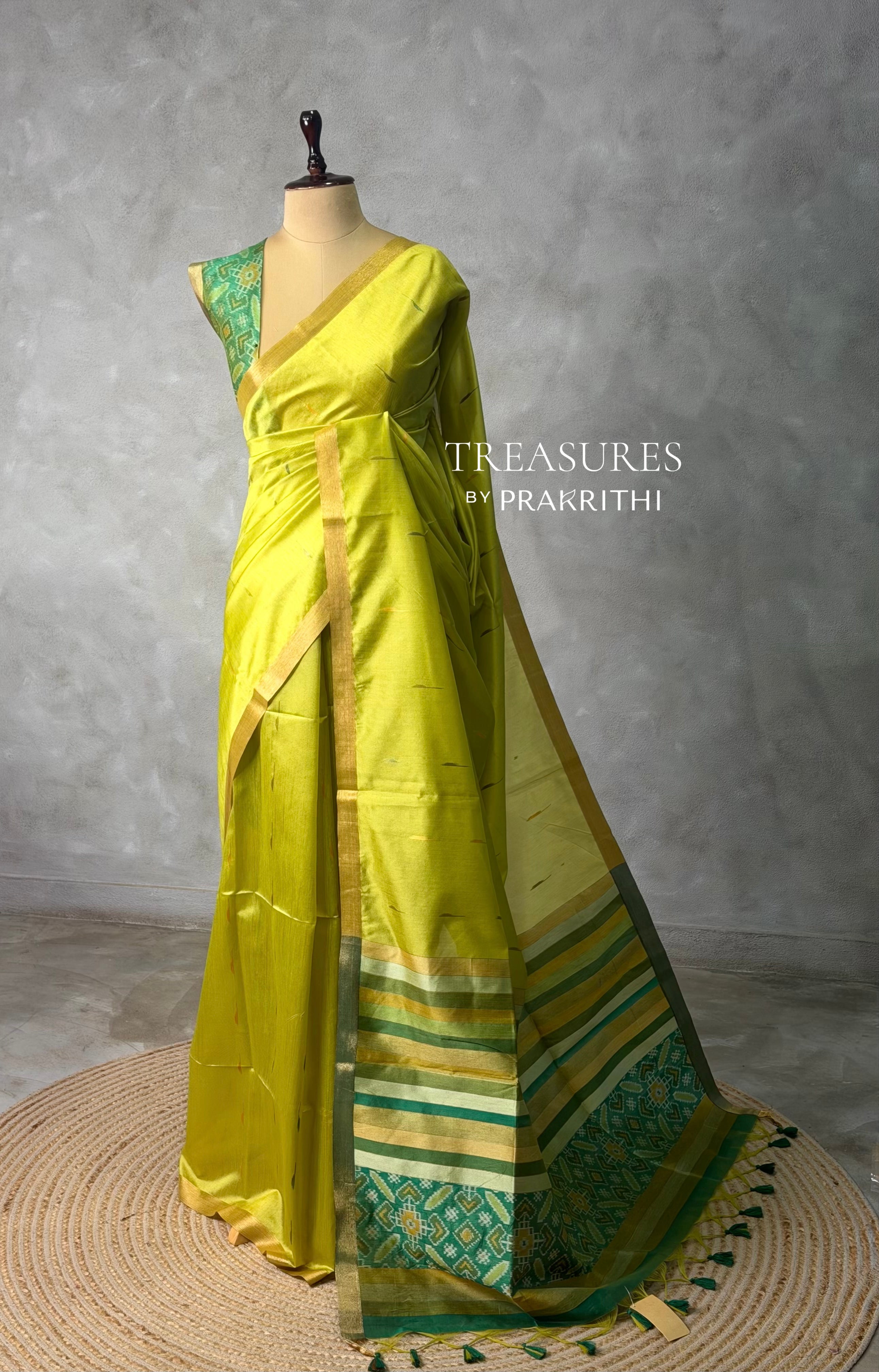 Parrot Green Chanderi Silk cotton saree- PBR60JI