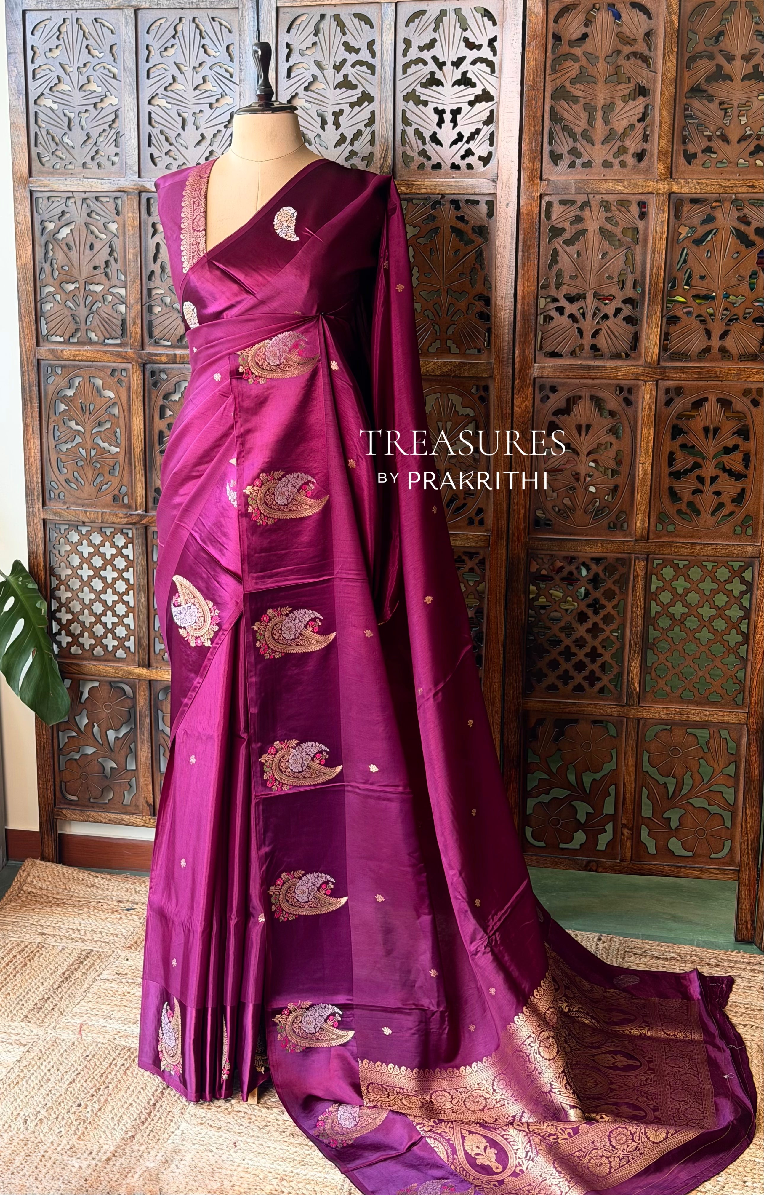 Purple Banarasi Crape silk saree - PBRHB2