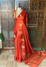 Rust Orange Banarasi Crape silk saree - PBRHB7