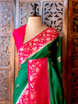 Green and magenta Banarasi Crape silk saree - PBRHD1