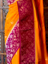 Yellow and Purple Banarasi Crape silk saree - PBRHD2