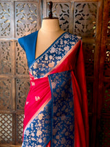Magenta and blue Banarasi Crape silk saree - PBRHD3
