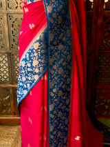 Magenta and blue Banarasi Crape silk saree - PBRHD3