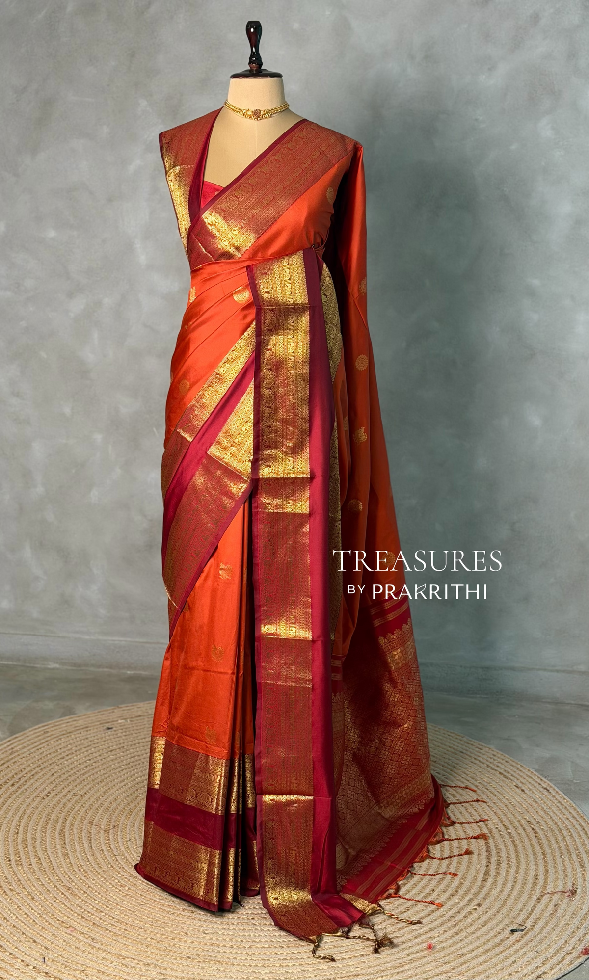 Rust Orange and Maroon silk saree -BSP28I