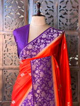 Orange and Violet Banarasi Crape silk saree - PBRHD5