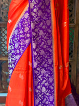Orange and Violet Banarasi Crape silk saree - PBRHD5