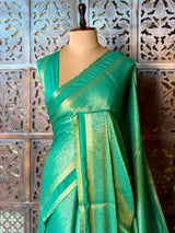 Aqua Blue Banarasi Crape silk saree - PBRHE3