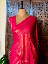Rani Pink Banarasi Crape silk saree - PBRHE4