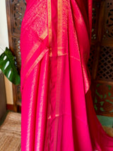 Rani Pink Banarasi Crape silk saree - PBRHE4