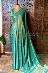 Aqua Blue Banarasi Crape silk saree - PBRHE3