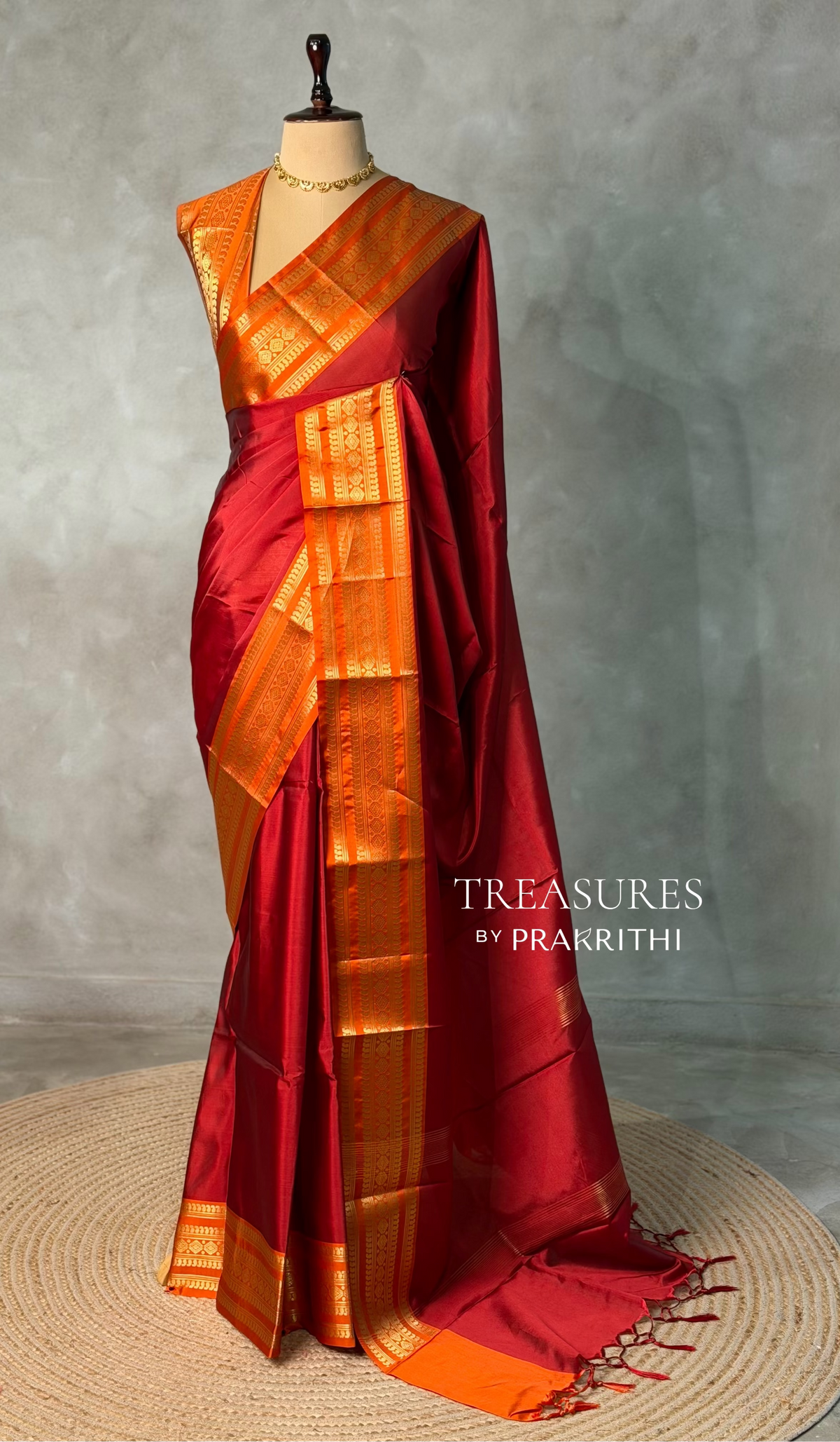 Maroon and orange Banarasi silk saree -MPS44C