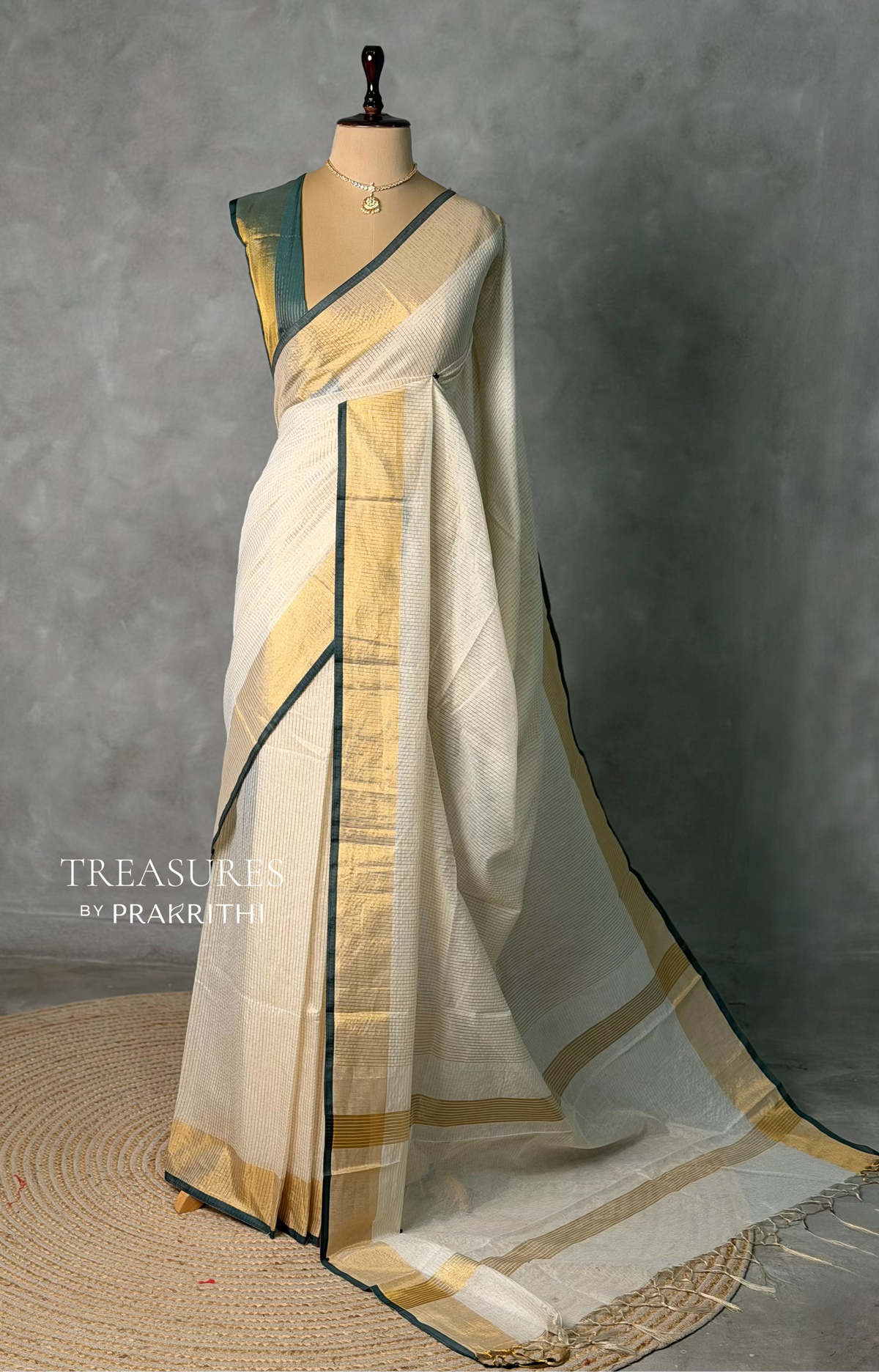 Off white and Green chanderi silk saree - ONAMP2