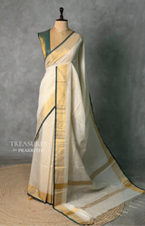 Off white and Green chanderi silk saree - ONAMP2