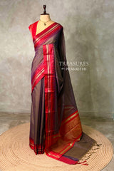 Navy Blue and Red chanderi cotton silk saree -PFAZ18C