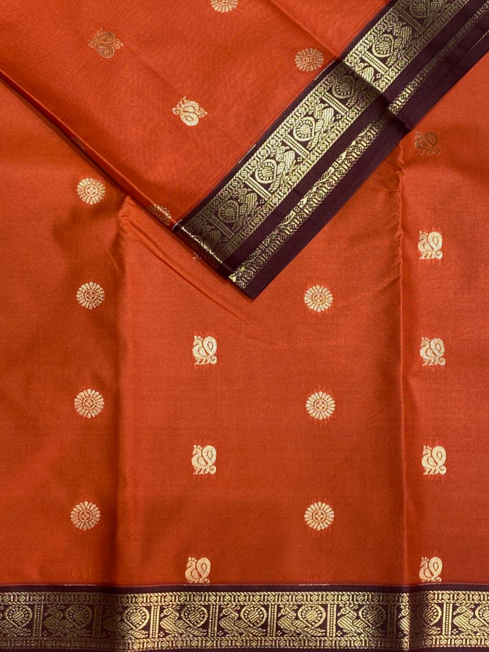 Rust orange and brown kanchipuram silk saree- PSSR267
