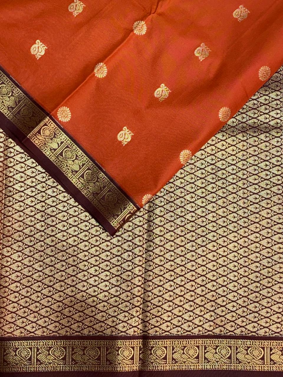 Rust orange and brown kanchipuram silk saree- PSSR267