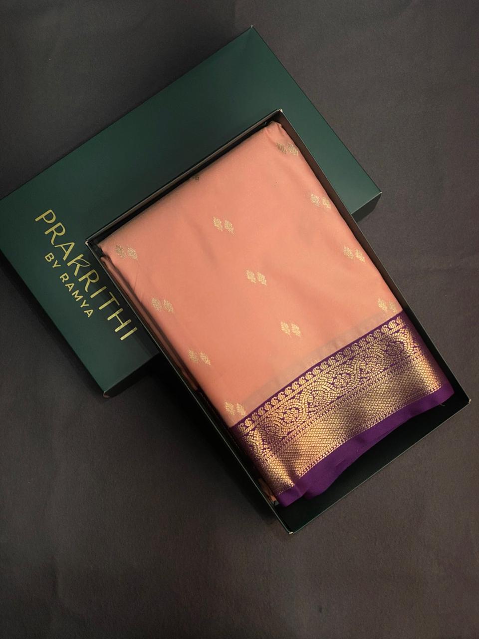 Nude peach and purple kanchipuram silk saree- PSSR269