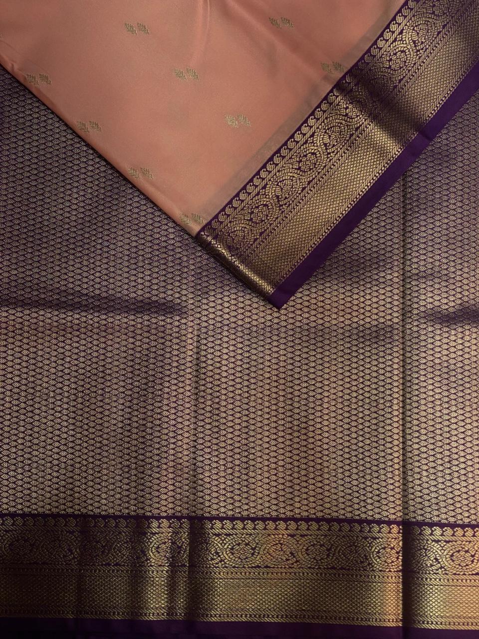 Nude peach and purple kanchipuram silk saree- PSSR269