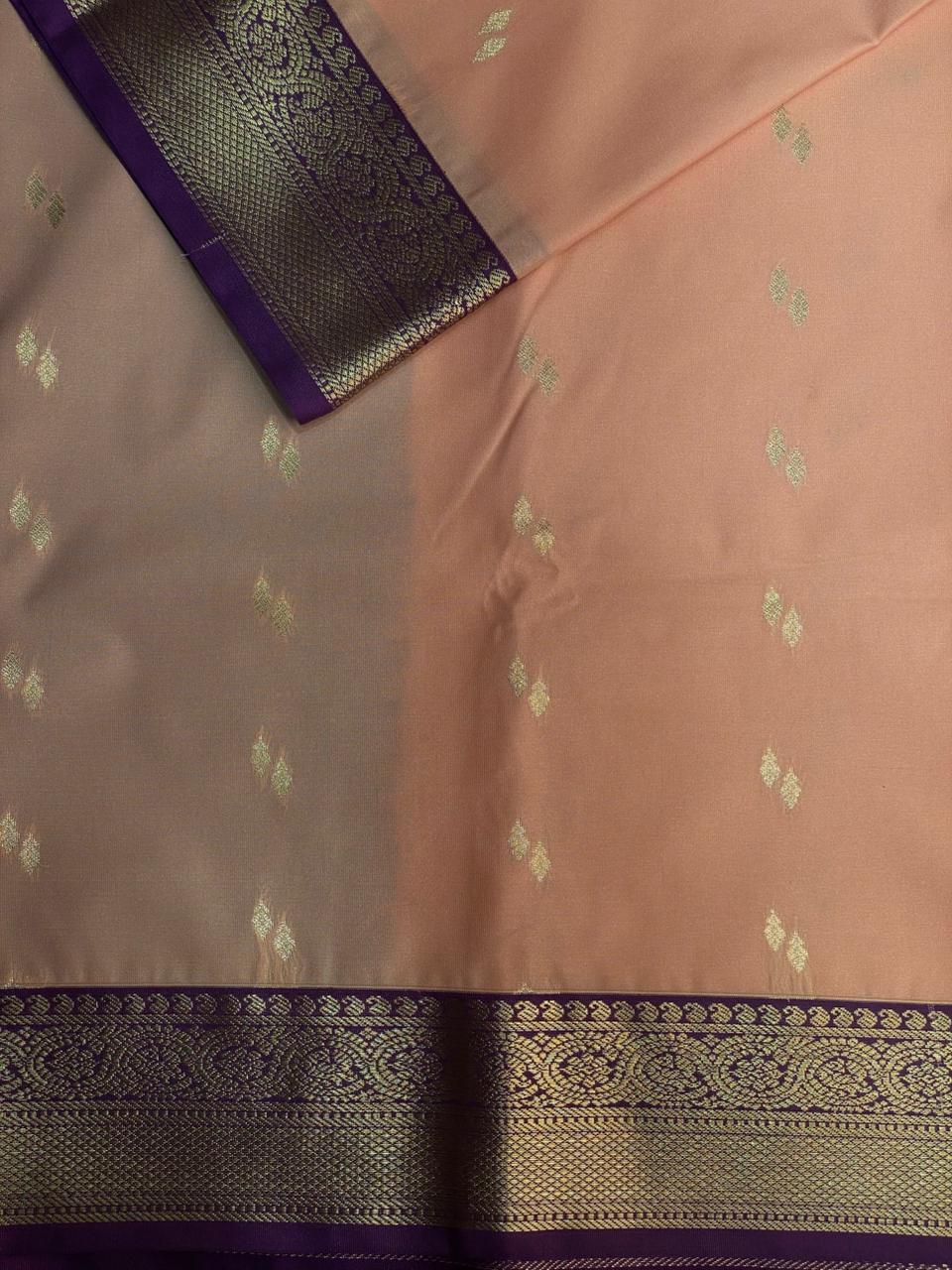 Nude peach and purple kanchipuram silk saree- PSSR269