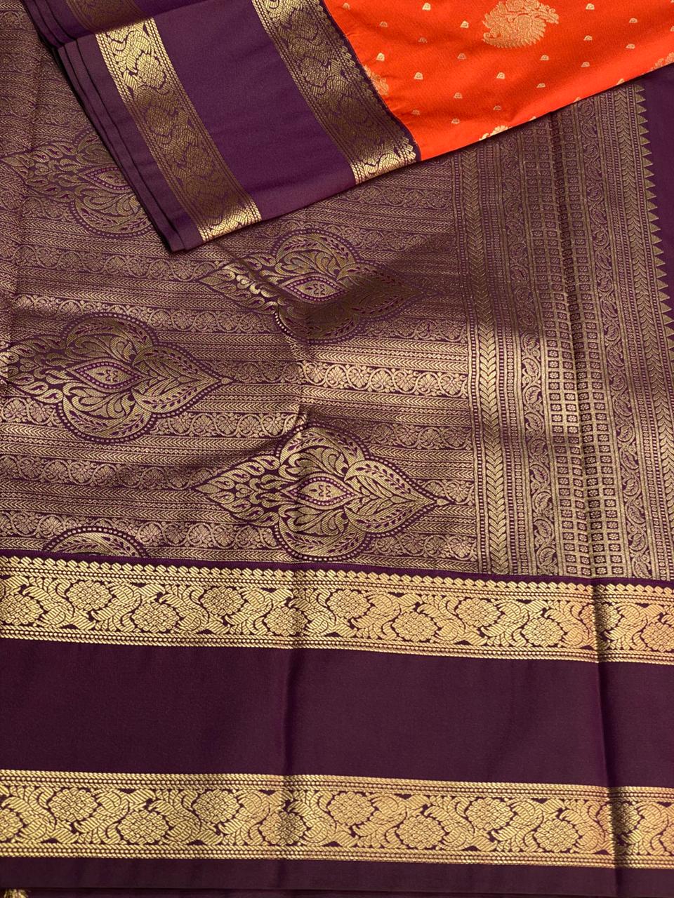 Rust Orange and purple kanchipuram silk saree- PSSR272