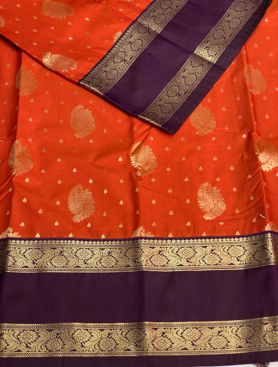 Rust Orange and purple kanchipuram silk saree- PSSR272