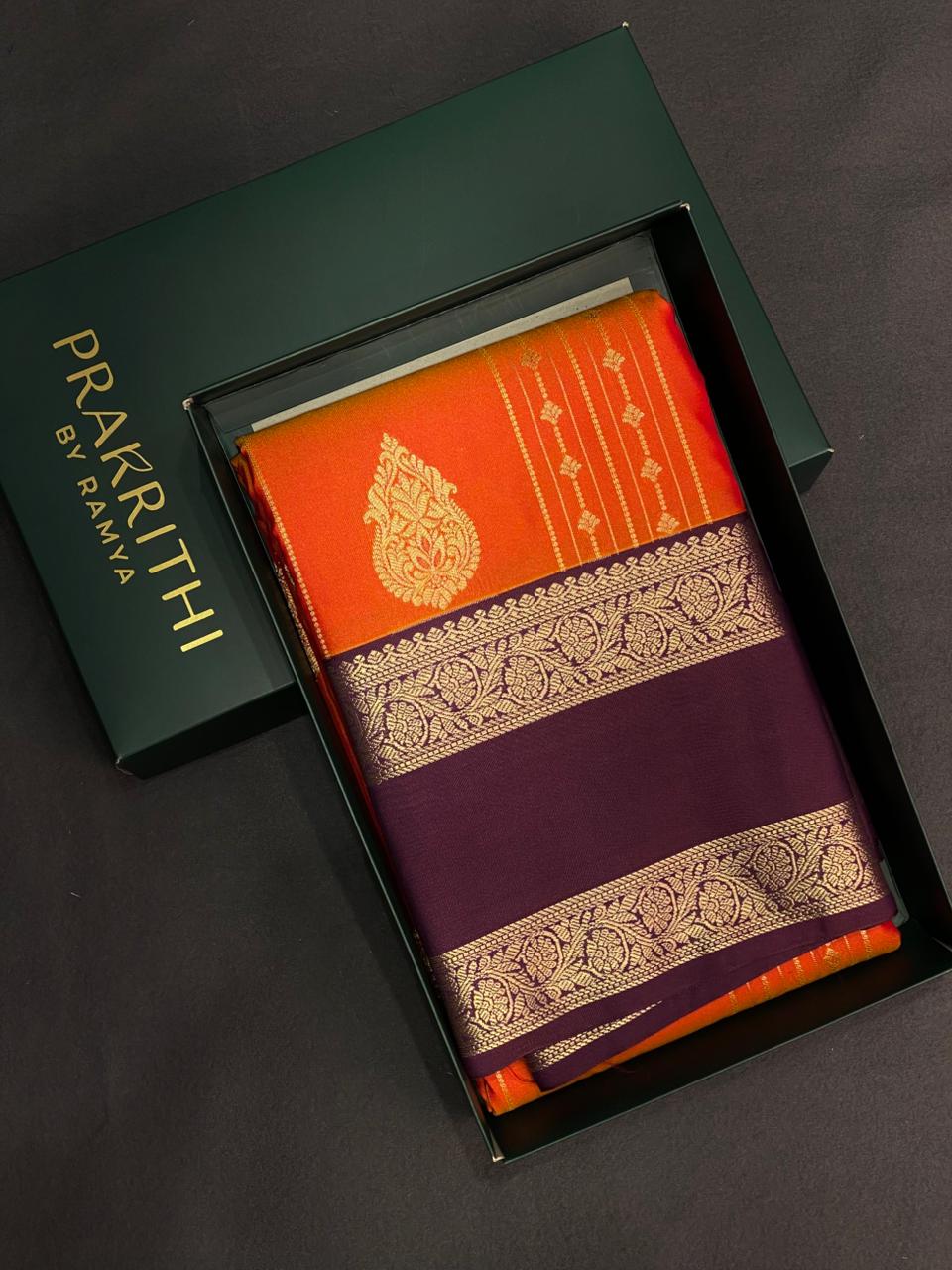 Orange and purple kanchipuram silk saree- PSSR273