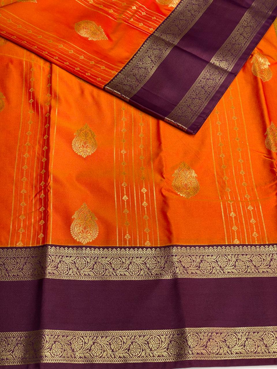 Orange and purple kanchipuram silk saree- PSSR273