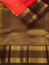 Peachish Orange and purple kanchipuram silk saree- PSSR274