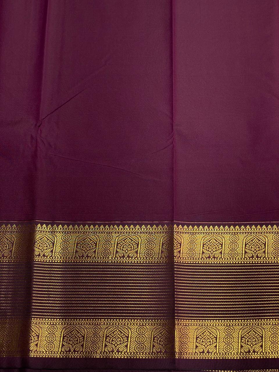 Peachish Orange and purple kanchipuram silk saree- PSSR274