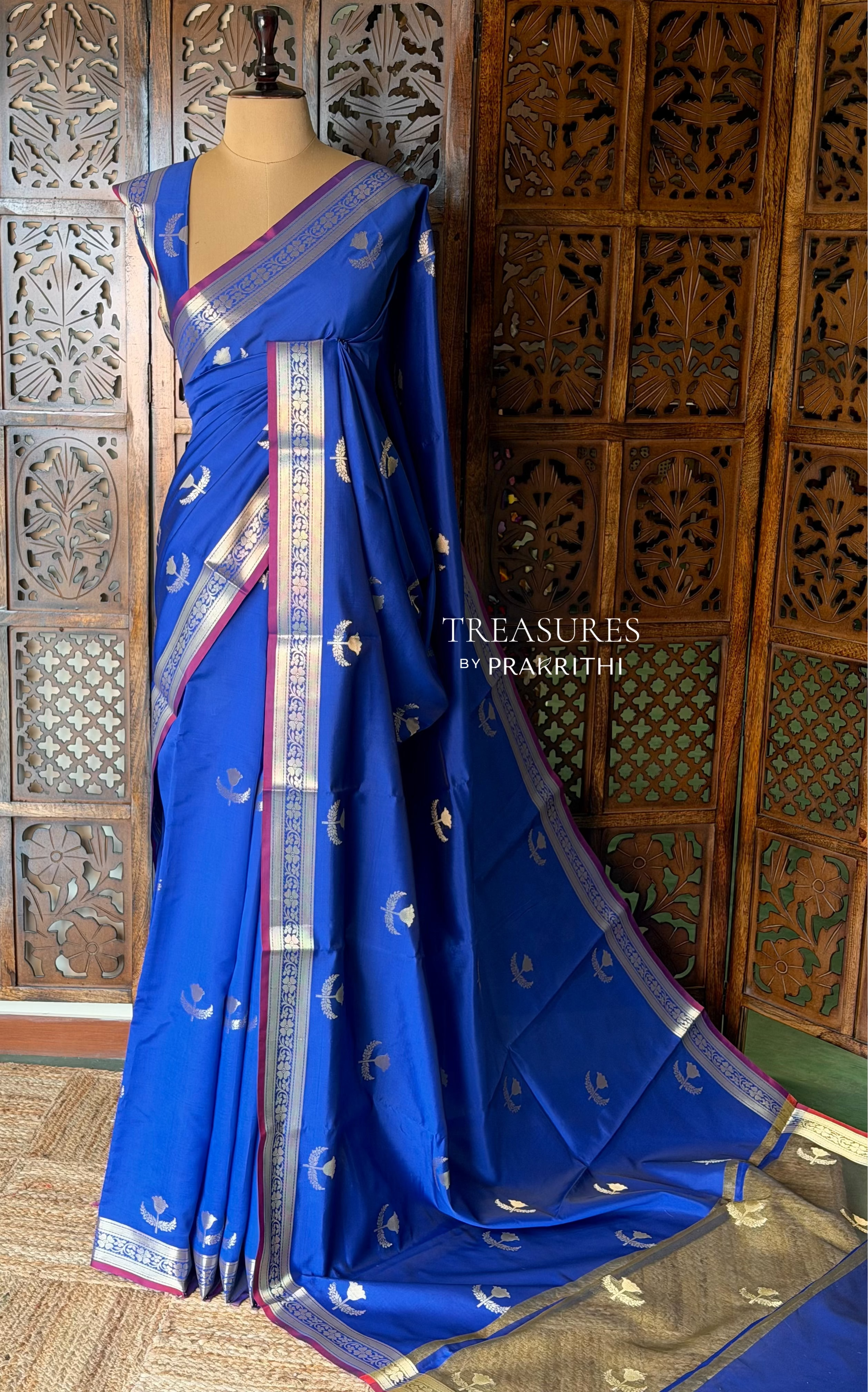 Royal Blue Semi Raw mango silk saree- PBR50C