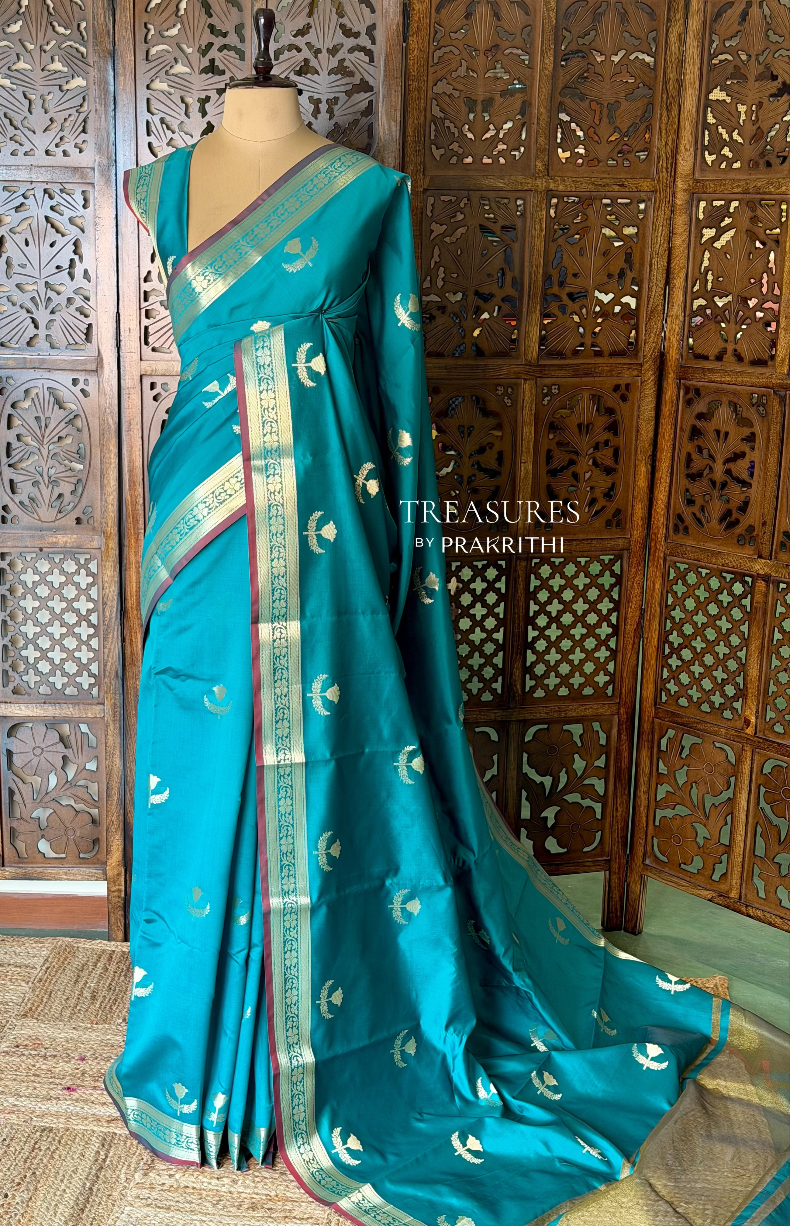 Peacock Blue Semi Raw mango silk saree- PBR50B