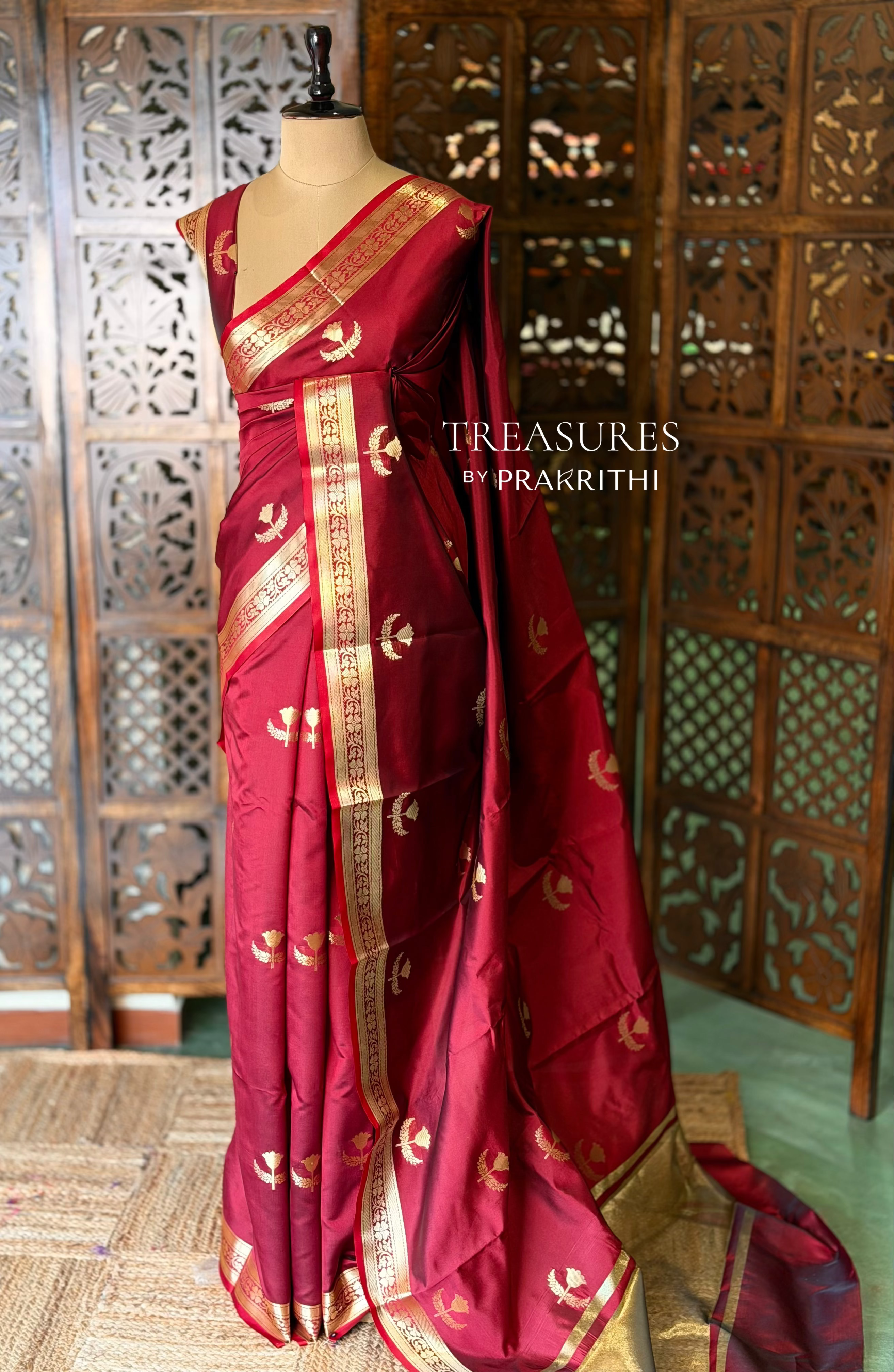 Maroon Semi Raw mango silk saree- PBR50E
