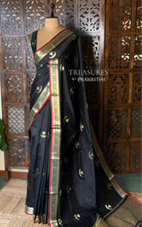 Black Semi Raw mango silk saree- PBR50H