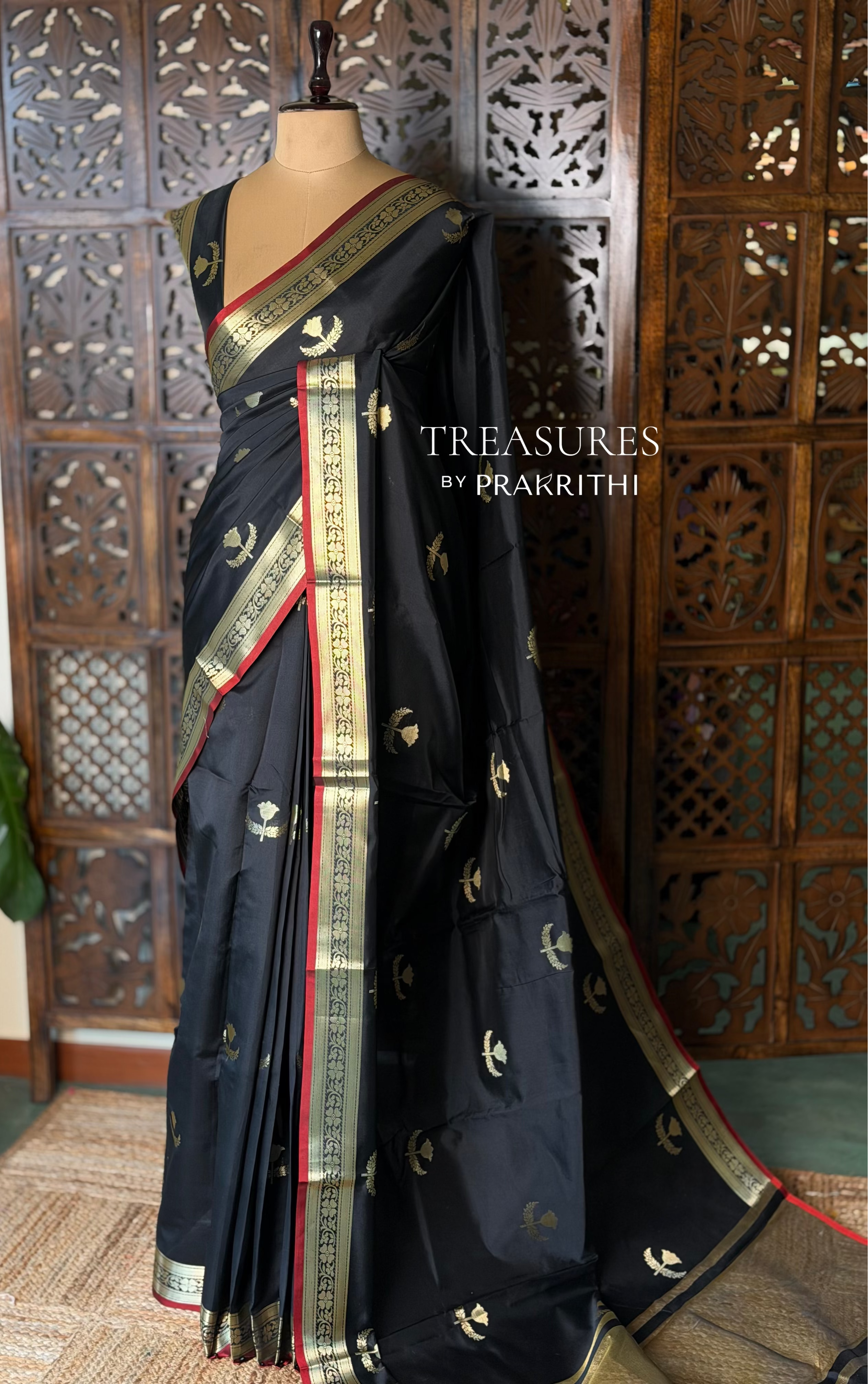 Black Semi Raw mango silk saree- PBR50H