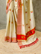 Kerala Tissue saree - LOTUSRED