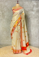Kerala Tissue saree - LOTUSRED