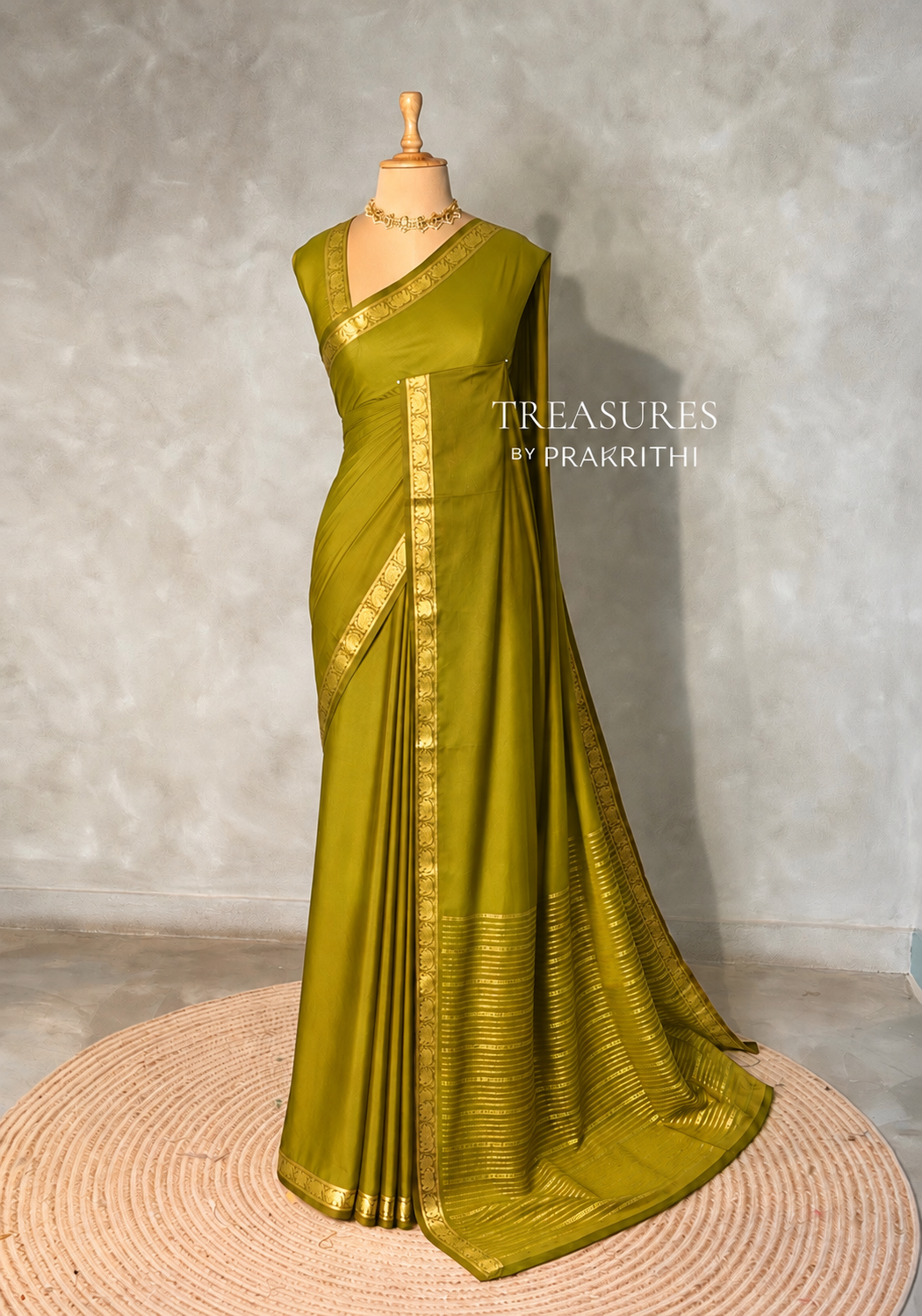 Light Olive Green Semi Mysore crepe Silk Saree - PBRMJ6D