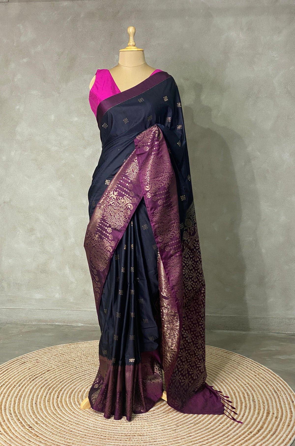 Black and wine soft silk saree - PSS074A1