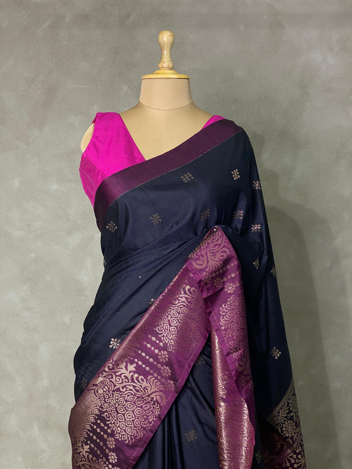 Black and wine soft silk saree - PSS074A1