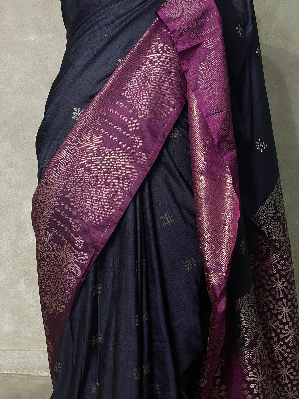 Black and wine soft silk saree - PSS074A1