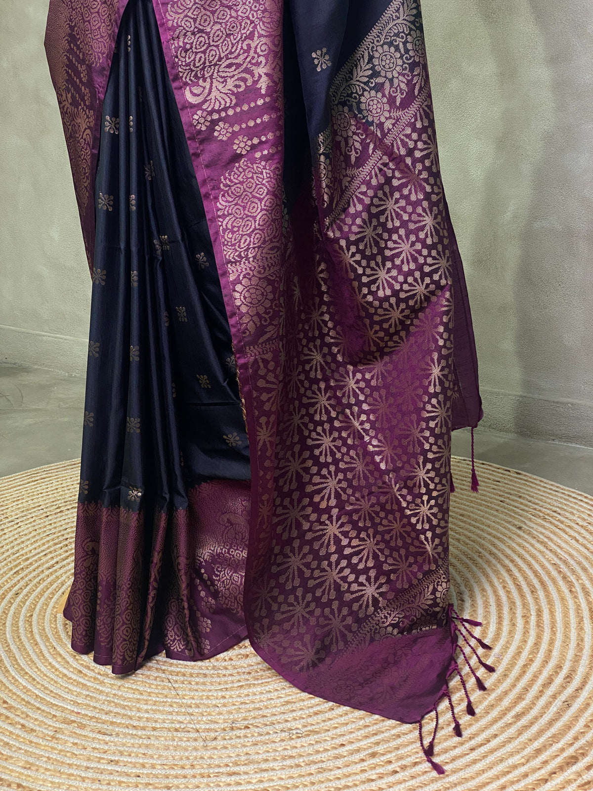Black and wine soft silk saree - PSS074A1