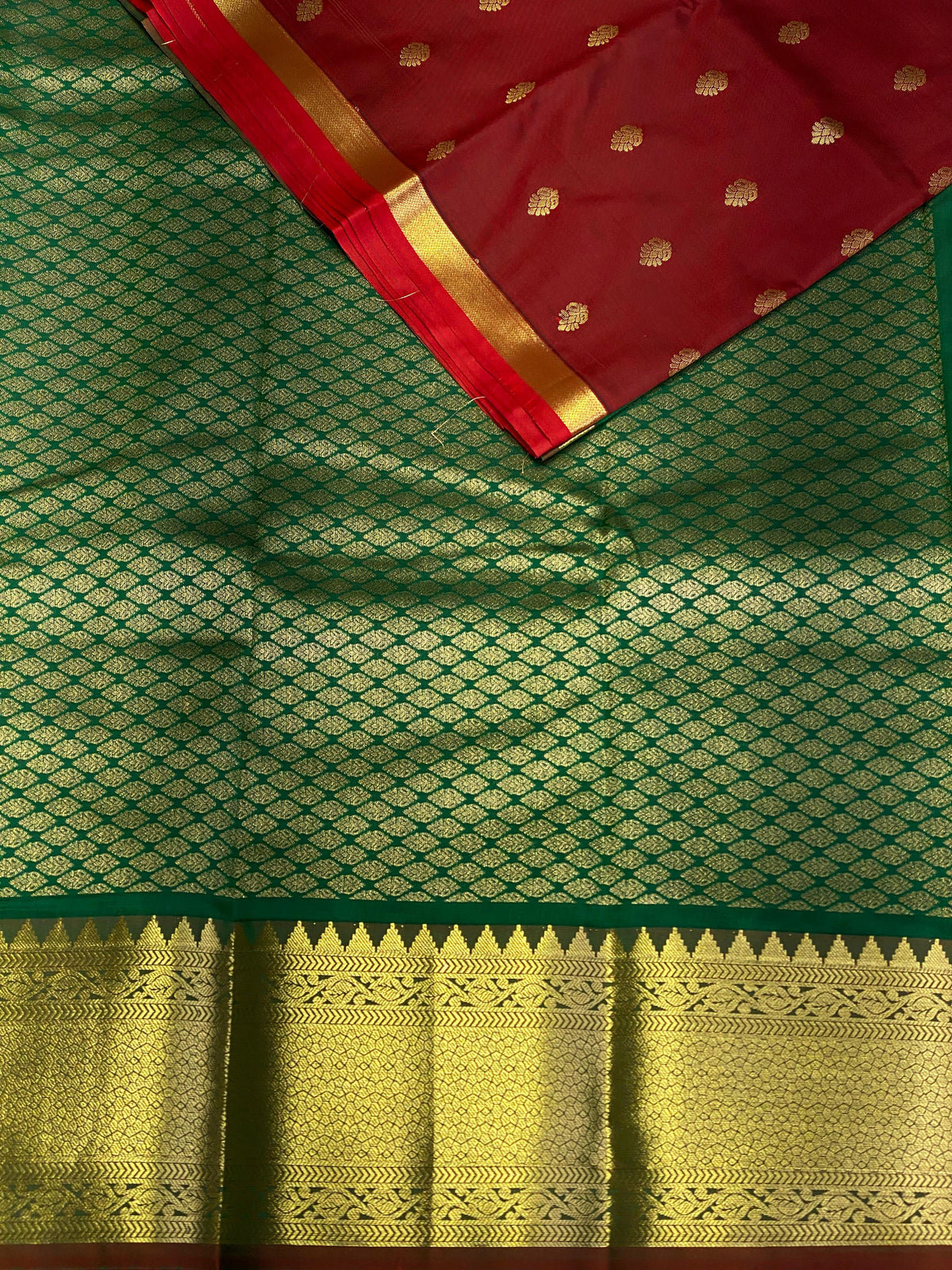 Maroon and green silk saree- PSS031A