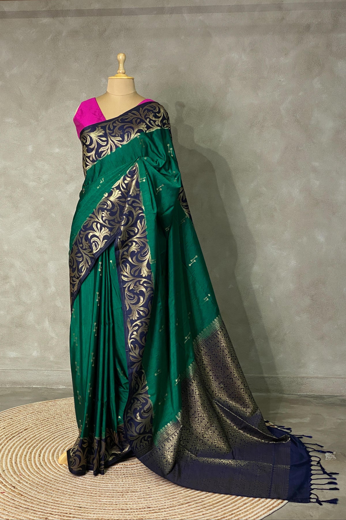 Peacock green and Navy blue soft silk saree - PSS0771DD